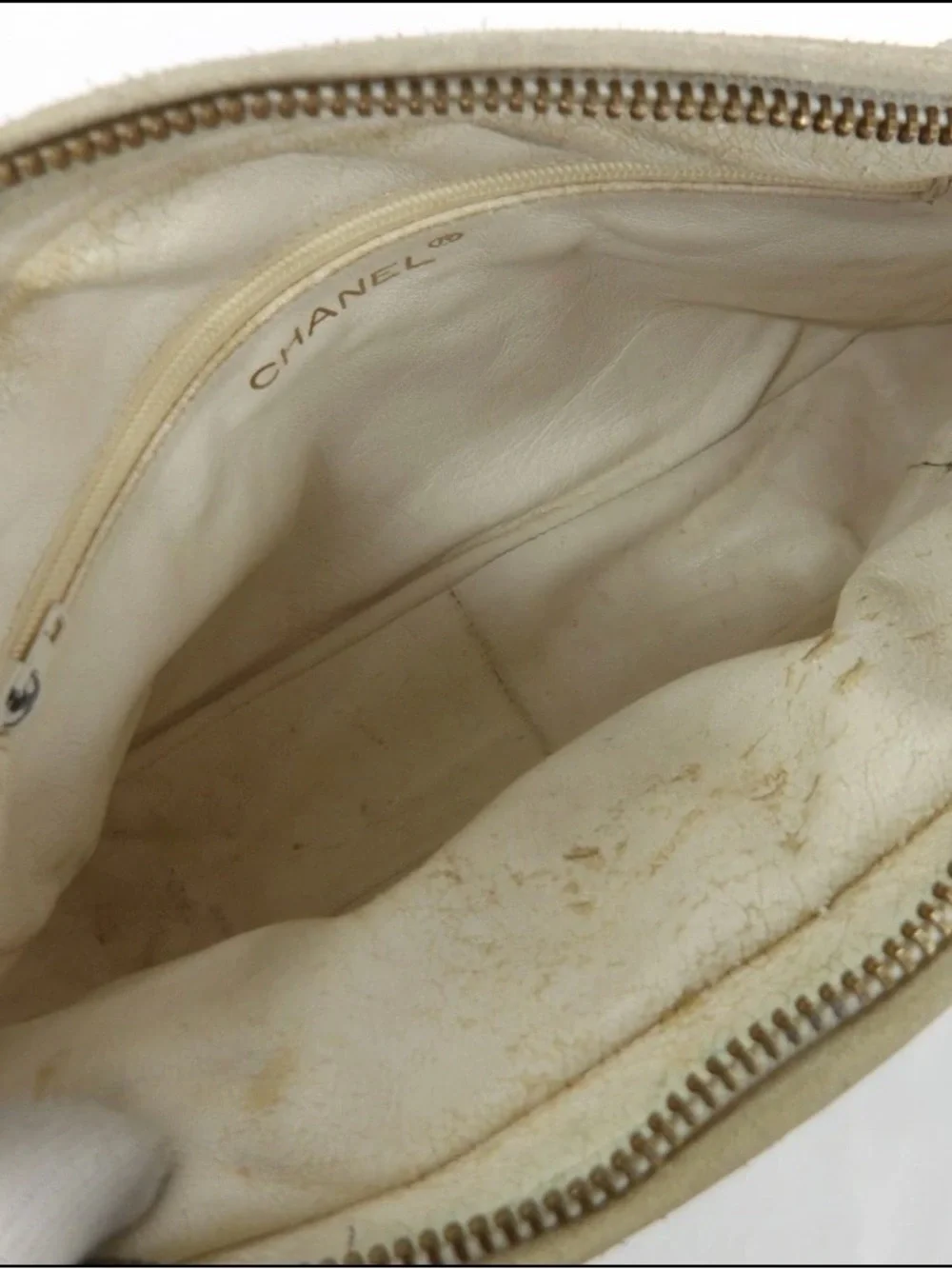 CHANEL Cream Quilted Leather Crossbody Camera Bag with Tassel